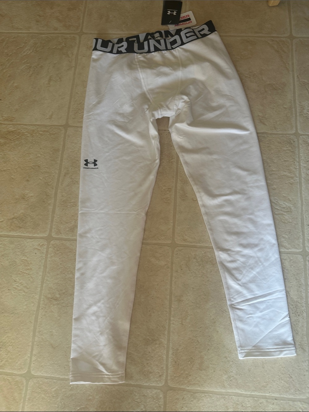 Under Armour Kids White Compression Leggings with Black Waistband
